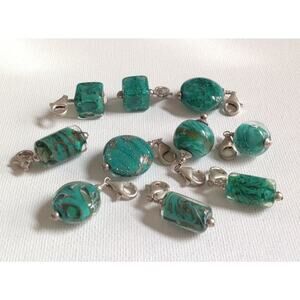 Lela Belle Hand Blown Murano Glass Beads - Set of 10 - Shades of Green B15